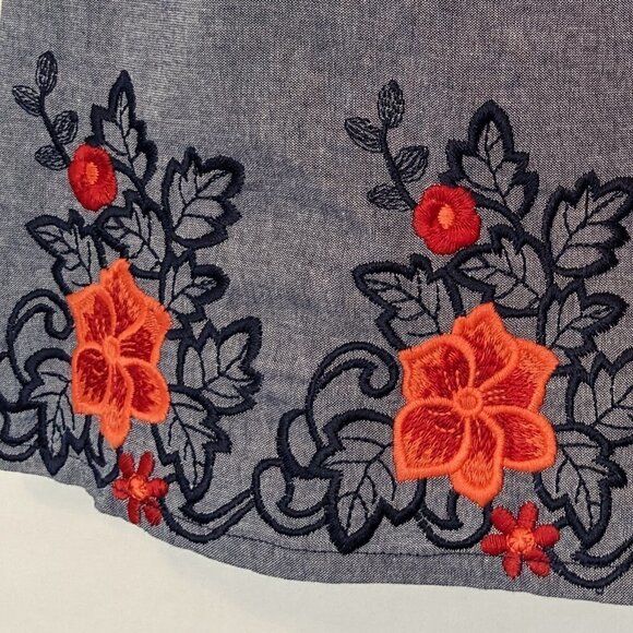 WOMEN'S "Mi Ami" Chambray Blue, Embroidered, Short Sleeveless Dress; Size XS - Picture 2 of 6